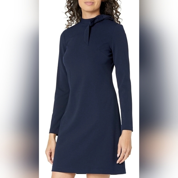 Calvin Klein Dresses & Skirts - ‼️3/$30‼️Calvin Klein Tie-Neck Scuba Crepe Dress Womens 2 Navy High Neck Zip